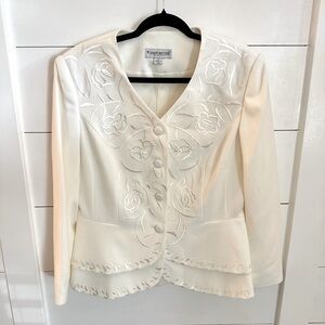 Y2K Vintage John Meyer white floral embroidered feminine structured blazer 12